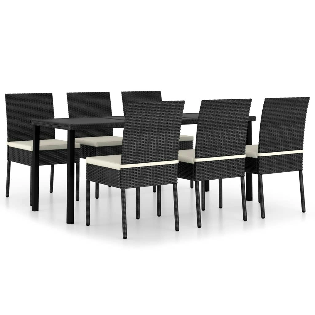 7 Piece Garden Dining Set Poly Rattan Black 3065697