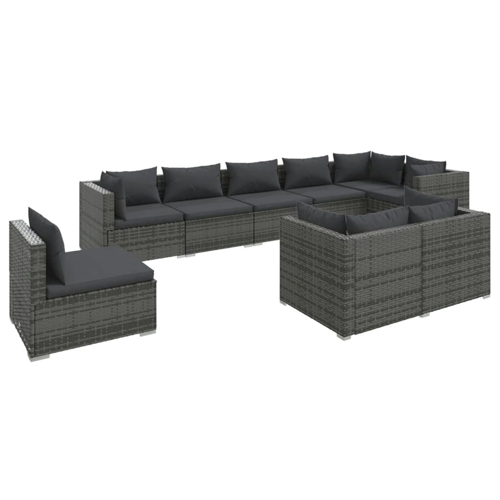 9 Piece Garden Lounge Set with Cushions Poly Rattan Grey 3102629