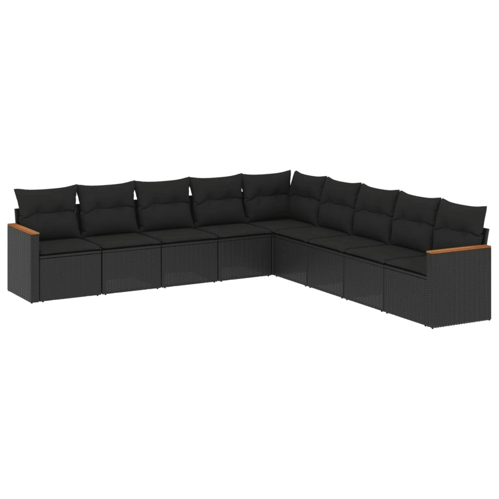 9 Piece Garden Sofa Set with Cushions Black Poly Rattan 3258457