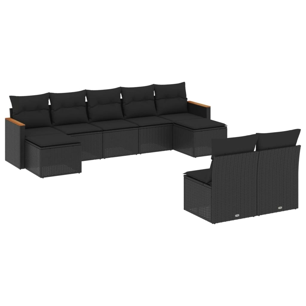 9 Piece Garden Sofa Set with Cushions Black Poly Rattan 3258772