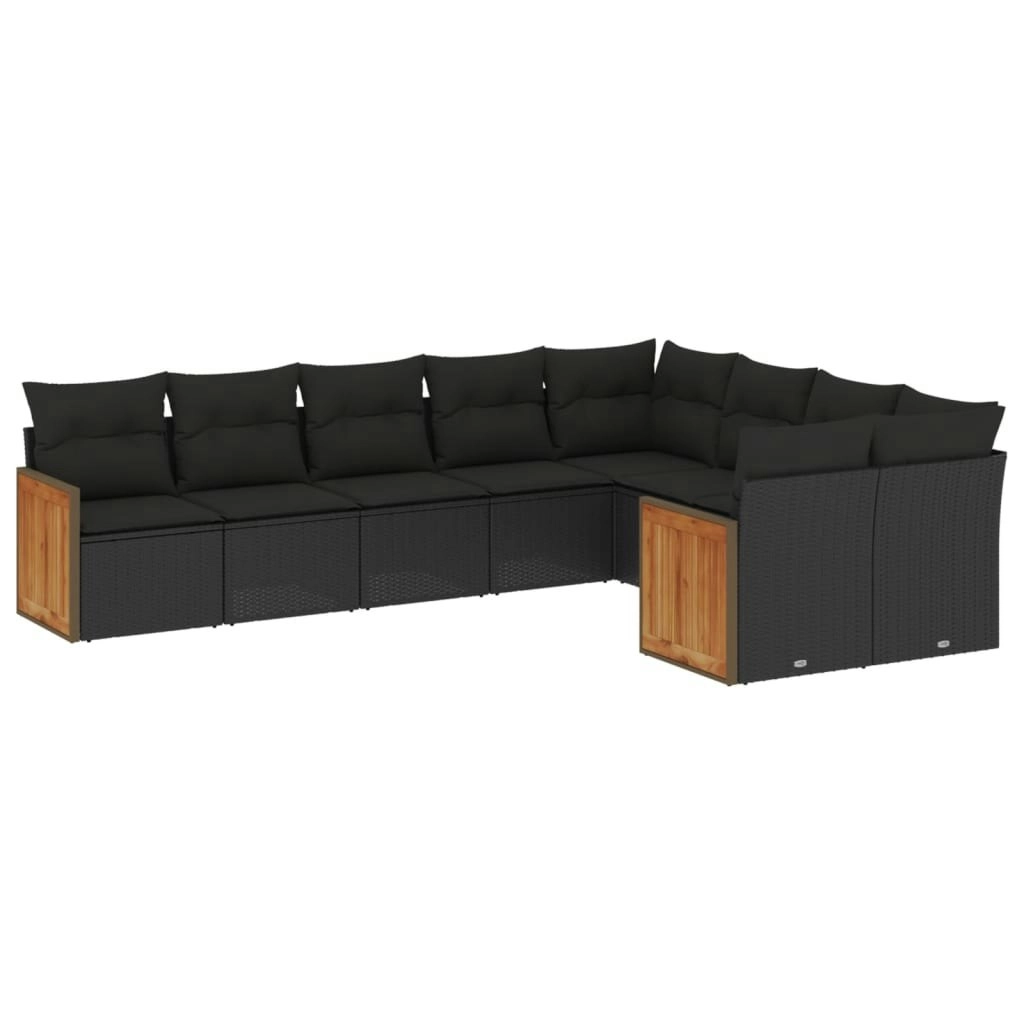 9 Piece Garden Sofa Set with Cushions Black Poly Rattan 3260382