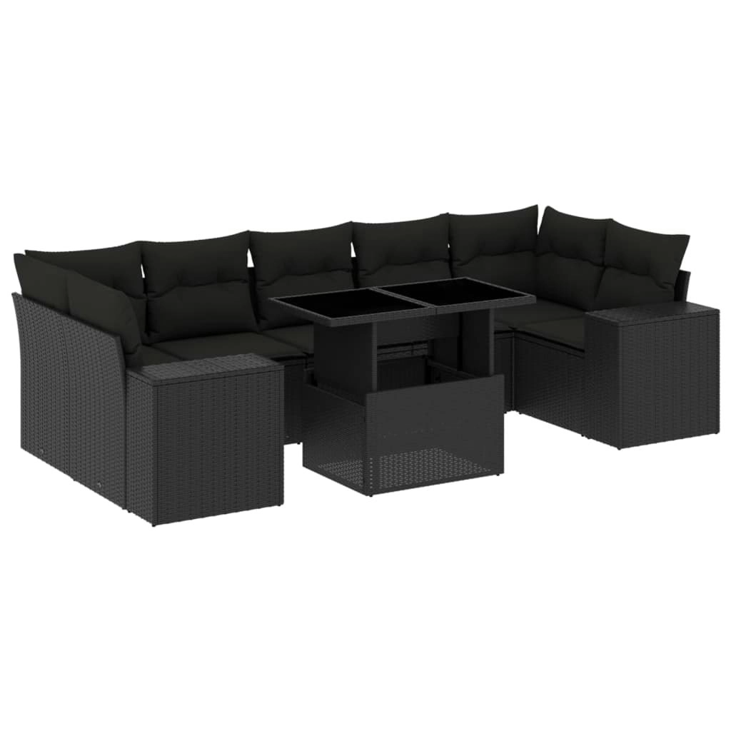 8 Piece Garden Sofa Set with Cushions Black Poly Rattan 3269035