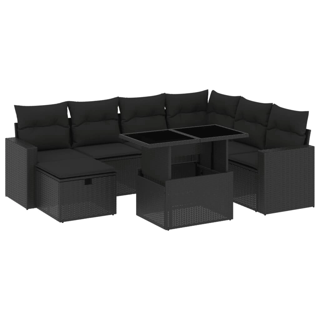 8 Piece Garden Sofa Set with Cushions Black Poly Rattan 3274835