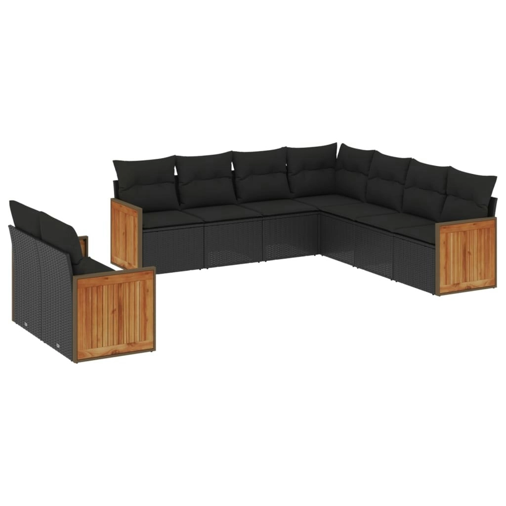 9 Piece Garden Sofa Set with Cushions Black Poly Rattan 3260179