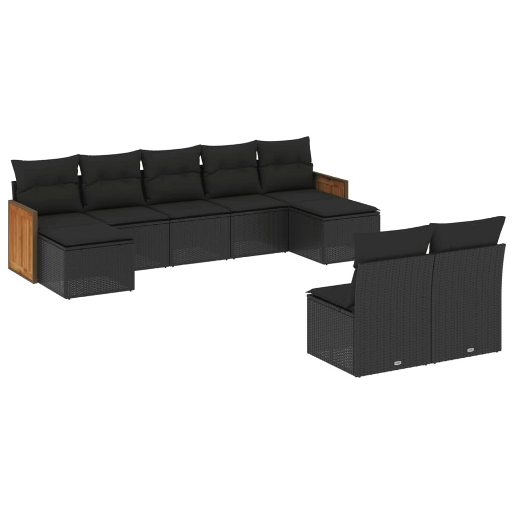 9 Piece Garden Sofa Set with Cushions Black Poly Rattan 3260452