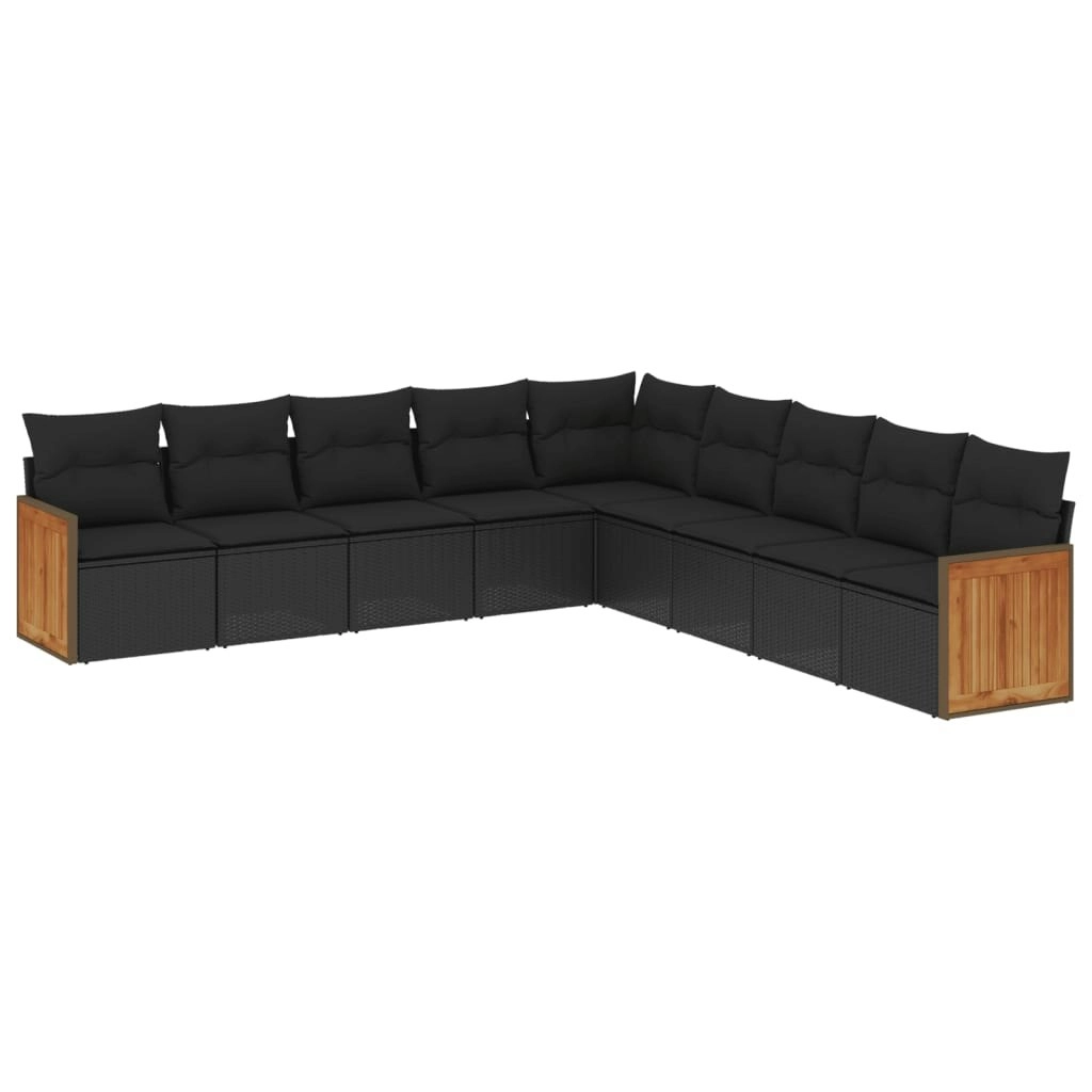 9 Piece Garden Sofa Set with Cushions Black Poly Rattan 3260137