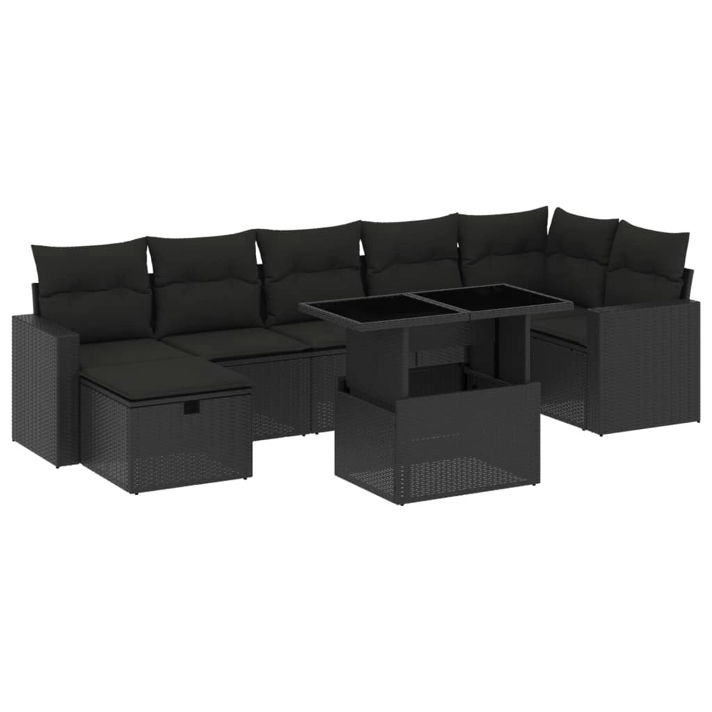 8 Piece Garden Sofa Set with Cushions Black Poly Rattan 3274825