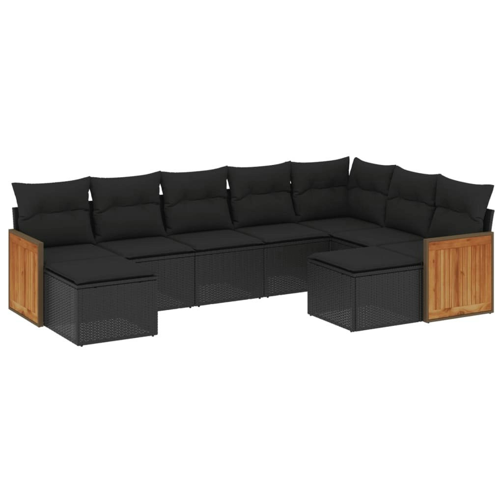 9 Piece Garden Sofa Set with Cushions Black Poly Rattan 3260620