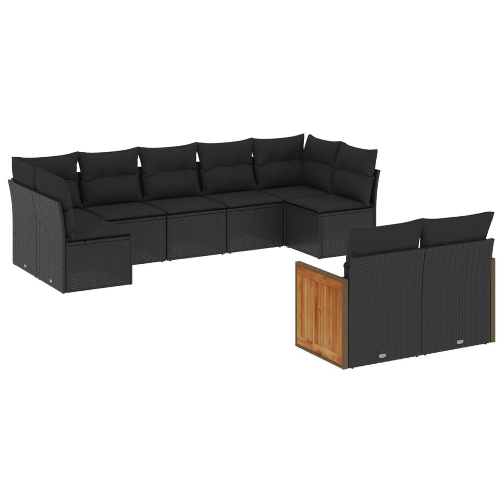 9 Piece Garden Sofa Set with Cushions Black Poly Rattan 3260368