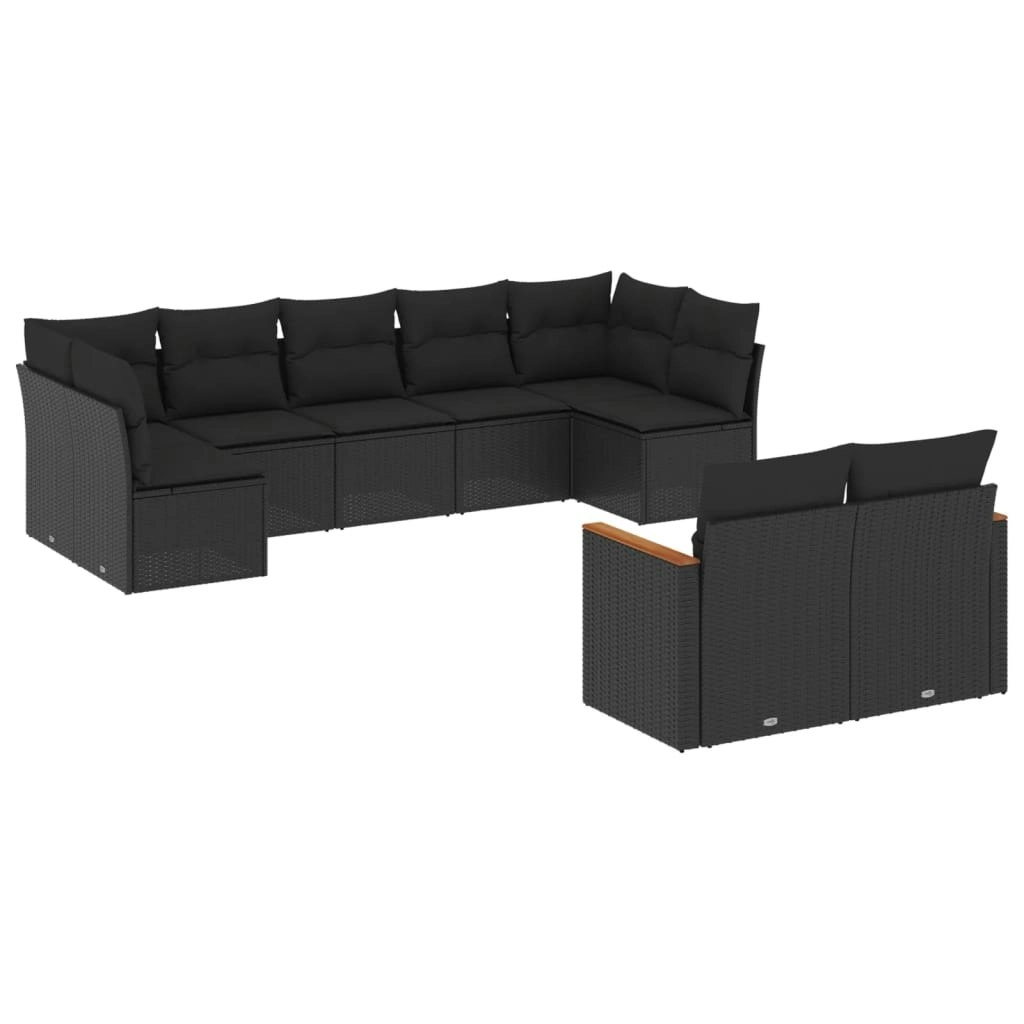 9 Piece Garden Sofa Set with Cushions Black Poly Rattan 3226286