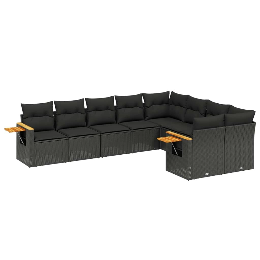 9 Piece Garden Sofa Set with Cushions Black Poly Rattan 3227140