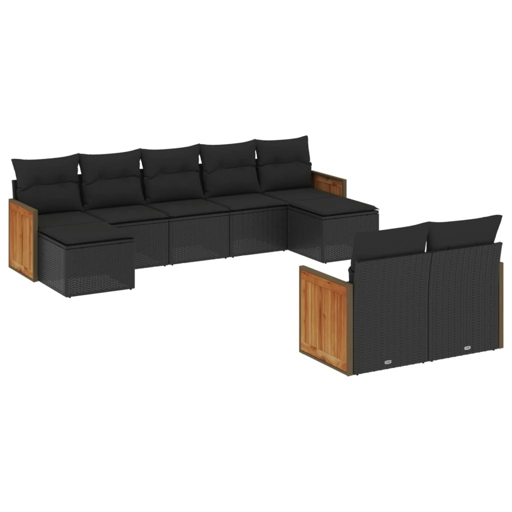 9 Piece Garden Sofa Set with Cushions Black Poly Rattan 3228078