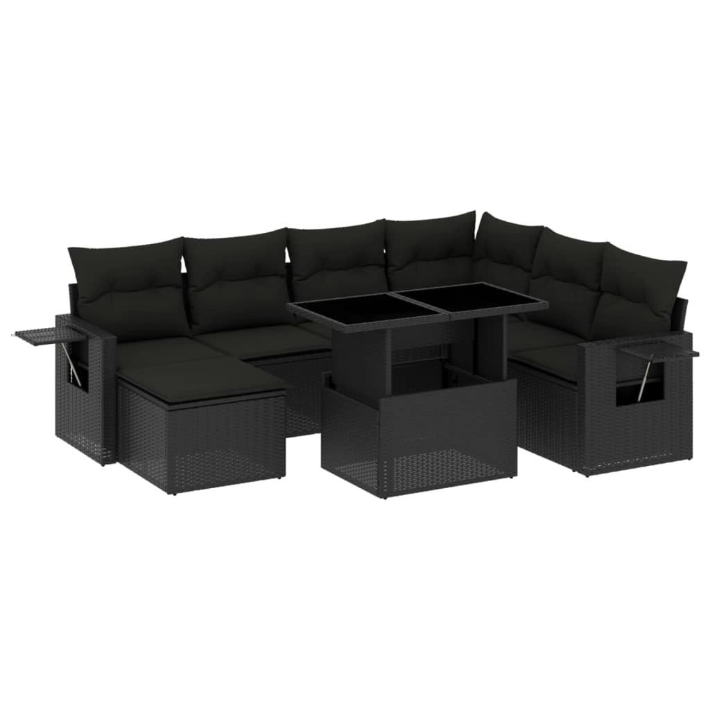 9 Piece Garden Sofa Set with Cushions Black Poly Rattan 3268095