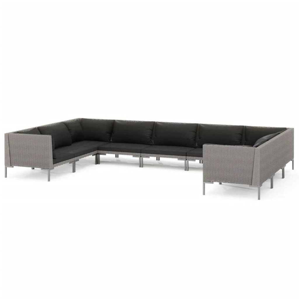 9 Piece Garden Lounge Set with Cushions Poly Rattan Dark Grey 3099930