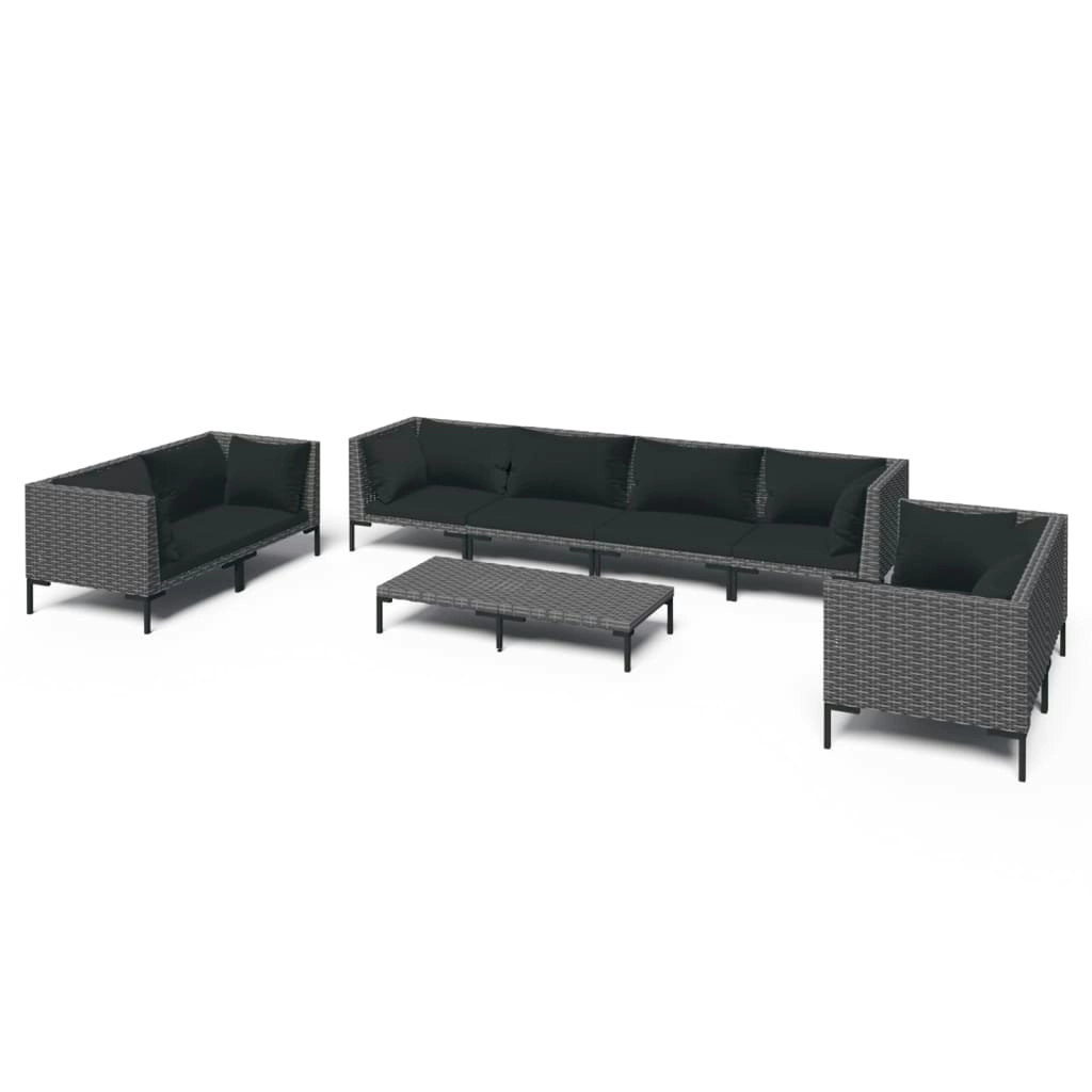 9 Piece Garden Lounge Set with Cushions Poly Rattan Dark Grey 3099835