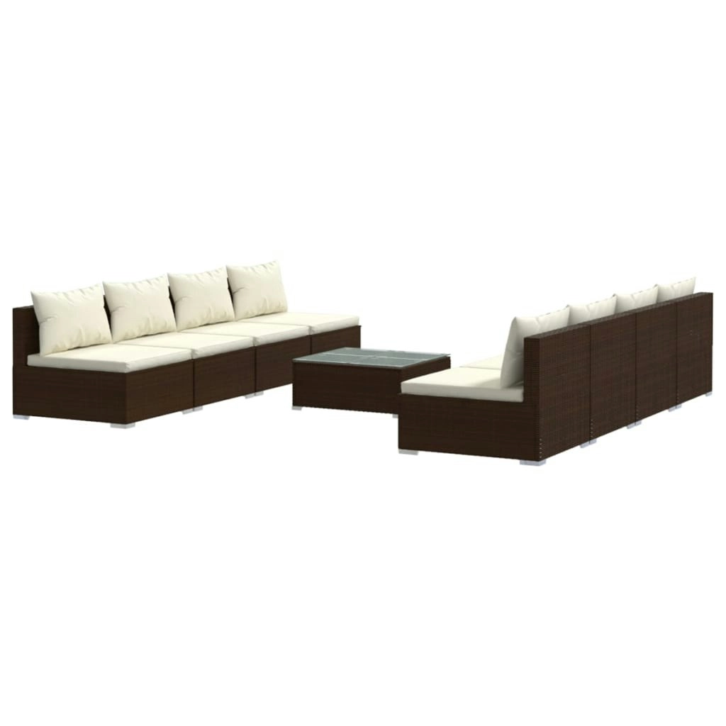 9 Piece Garden Lounge Set with Cushions Poly Rattan Brown 3101474