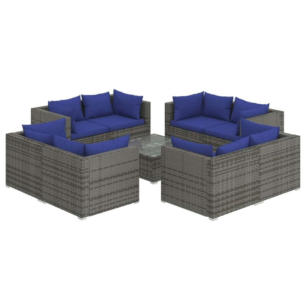 9 Piece Garden Lounge Set with Cushions Poly Rattan Grey 3101566