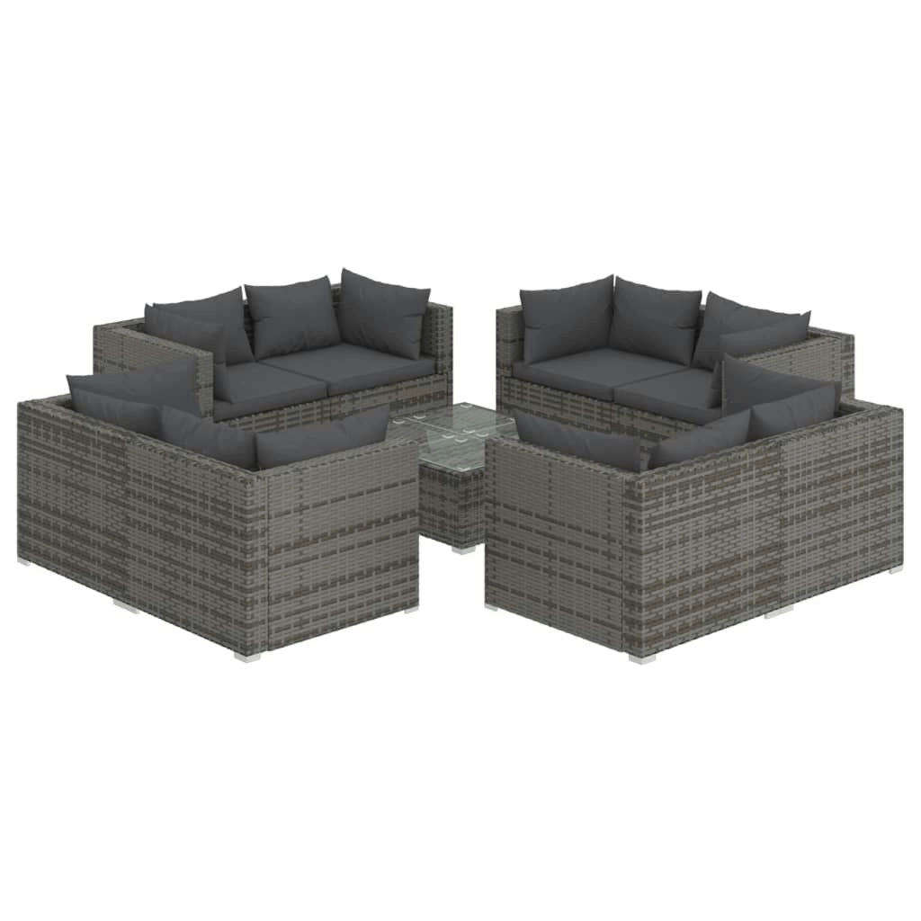 9 Piece Garden Lounge Set with Cushions Poly Rattan Grey 3101565