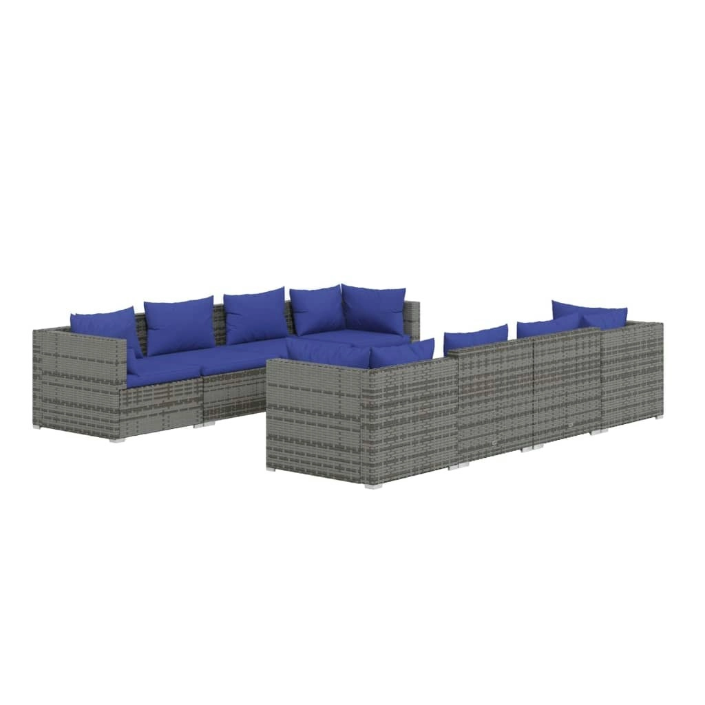 9 Piece Garden Lounge Set with Cushions Poly Rattan Grey 3101518