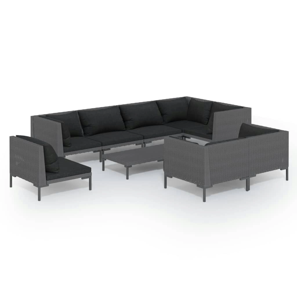 9 Piece Garden Lounge Set with Cushions Poly Rattan Dark Grey 3099873