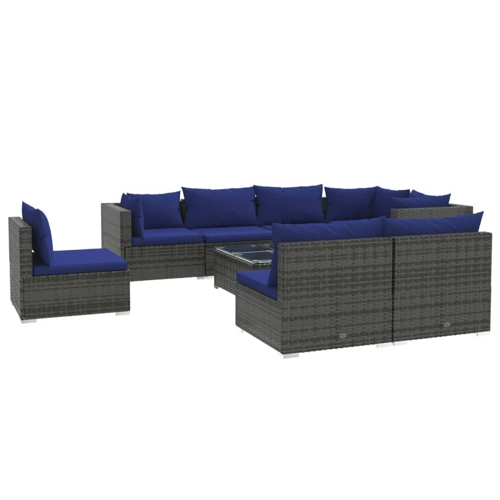 9 Piece Garden Lounge Set with Cushions Poly Rattan Grey 3102558