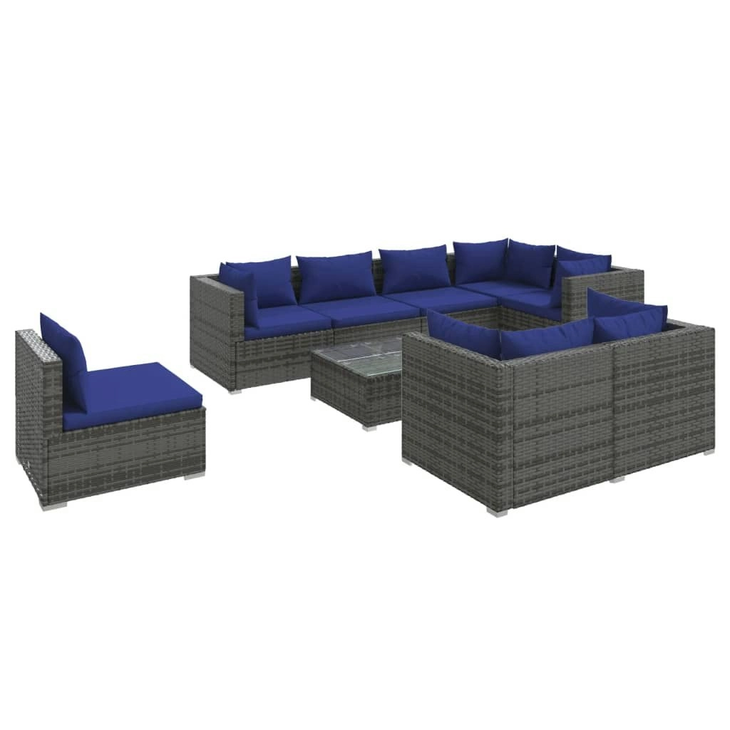 9 Piece Garden Lounge Set with Cushions Poly Rattan Grey 3102622