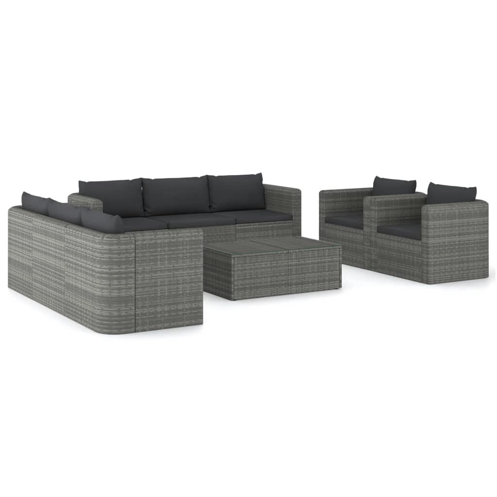 9 Piece Garden Lounge Set with Cushions Poly Rattan Grey 3059491