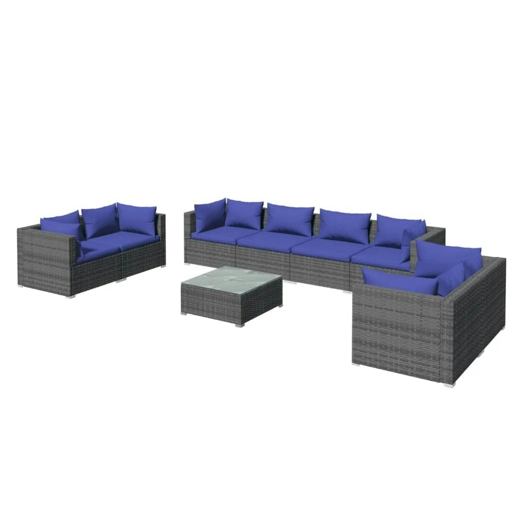 9 Piece Garden Lounge Set with Cushions Poly Rattan Grey 3102294