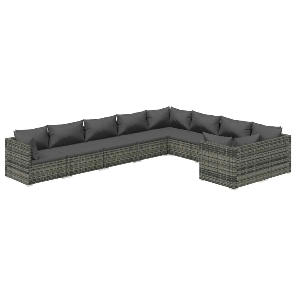 9 Piece Garden Lounge Set with Cushions Poly Rattan Grey 3102765