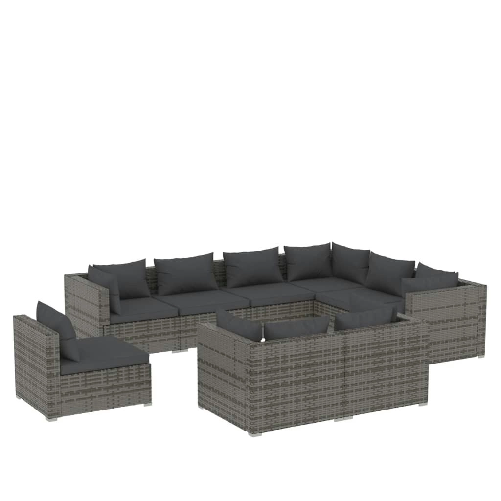 9 Piece Garden Lounge Set with Cushions Poly Rattan Grey 3102645