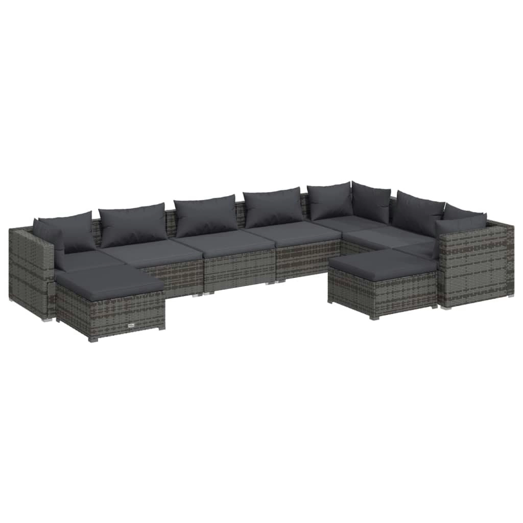 9 Piece Garden Lounge Set with Cushions Poly Rattan Grey 3102677