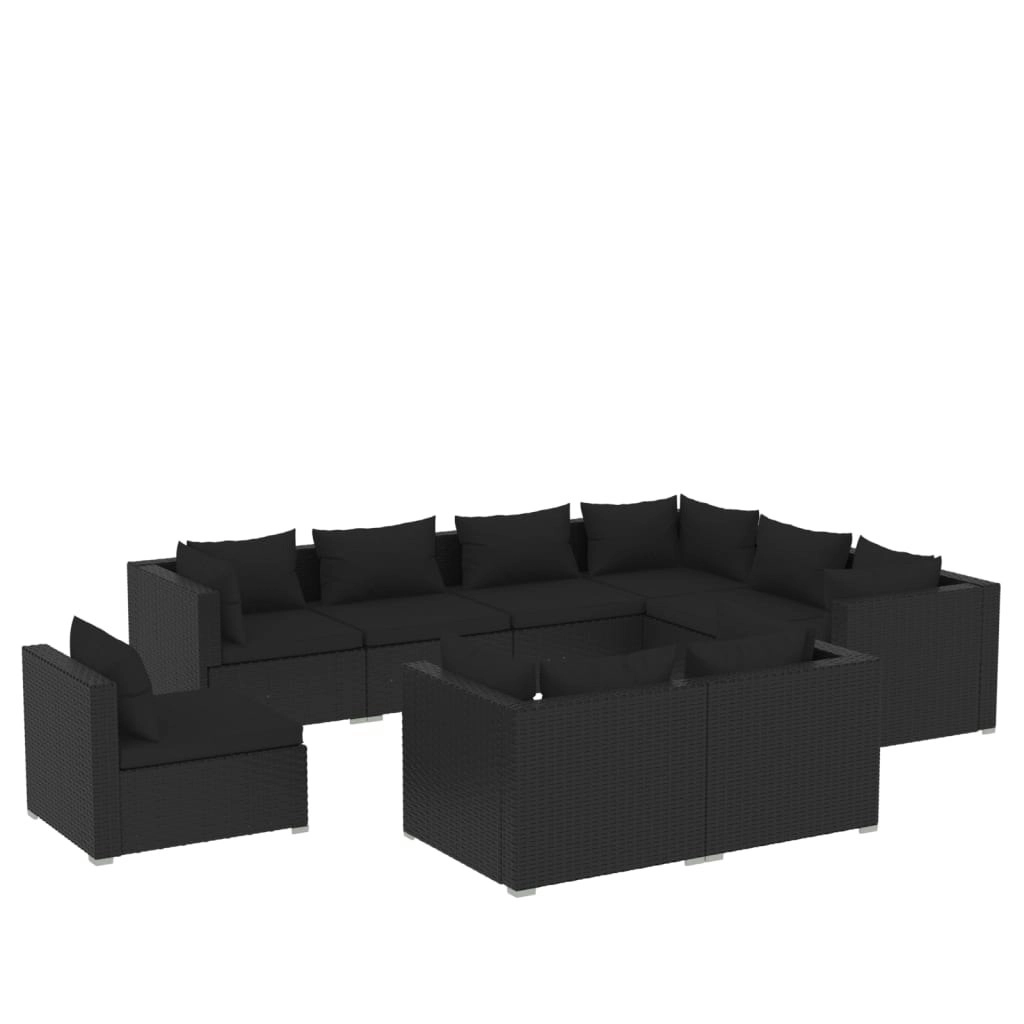 9 Piece Garden Lounge Set with Cushions Poly Rattan Black 3102640