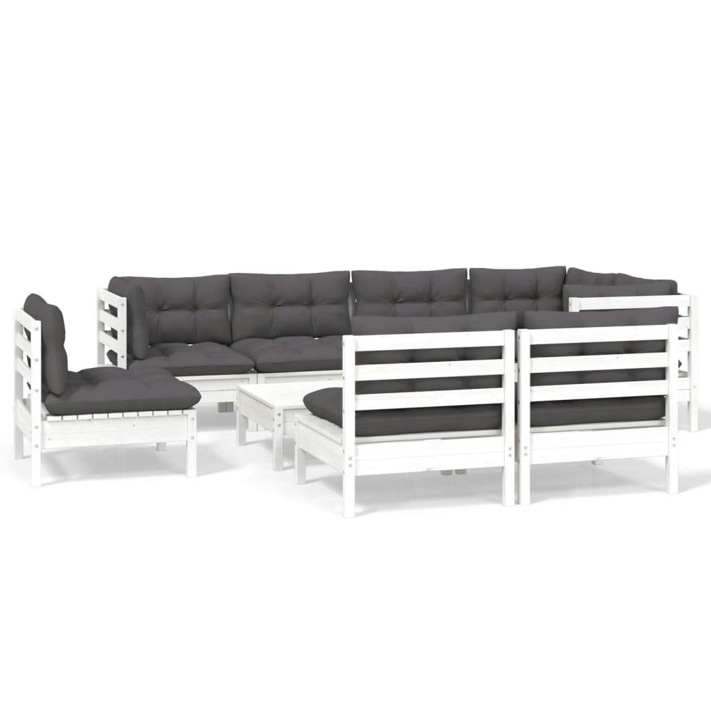 9 Piece Garden Lounge Set with Cushions White Solid Pinewood 3096473