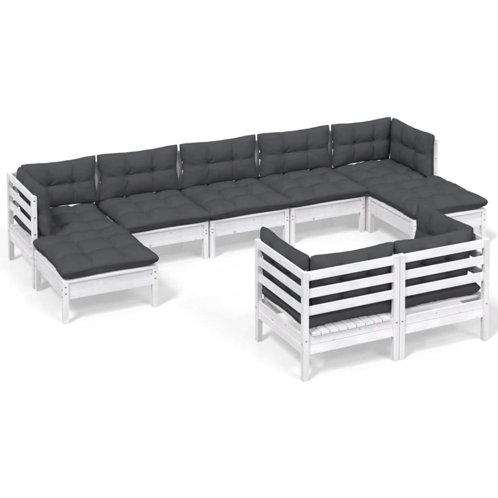 9 Piece Garden Lounge Set with Cushions White Solid Pinewood 3097128