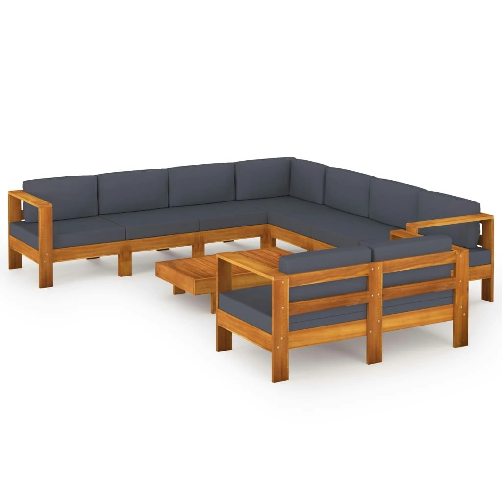 9 Piece Garden Lounge Set with Dark Grey Cushions Acacia Wood 3057961