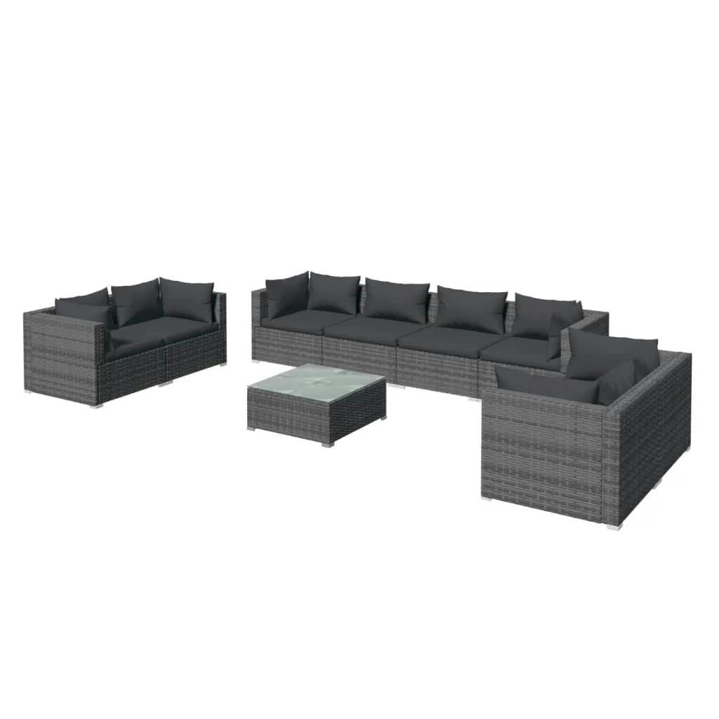 9 Piece Garden Lounge Set with Cushions Poly Rattan Grey 3102293