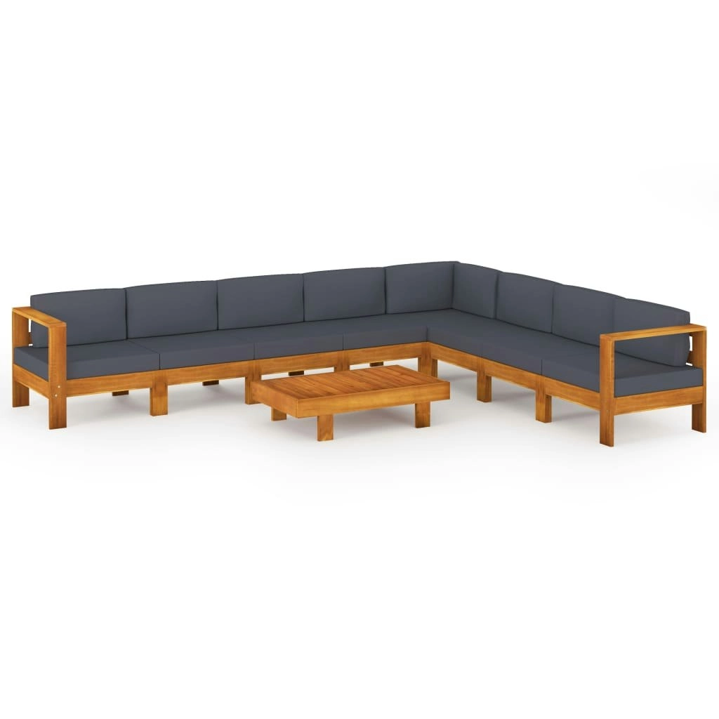 9 Piece Garden Lounge Set with Dark Grey Cushions Acacia Wood 3057962