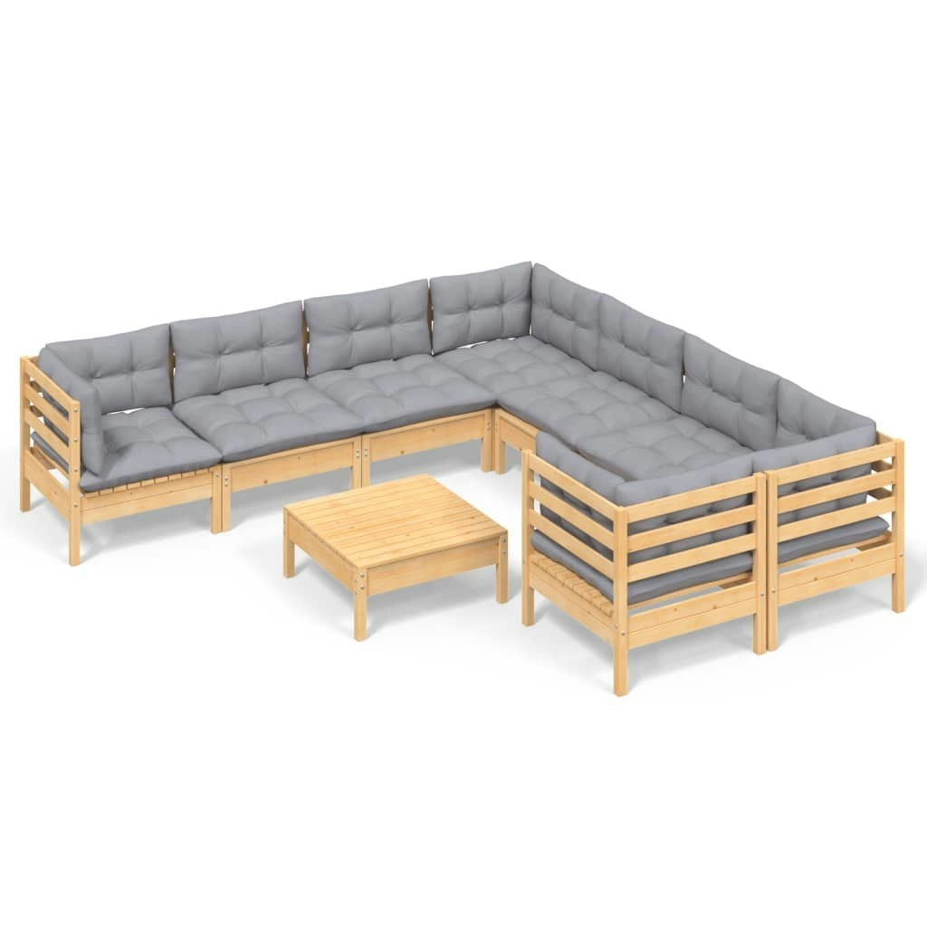 9 Piece Garden Lounge Set with Grey Cushions Pinewood 3096976