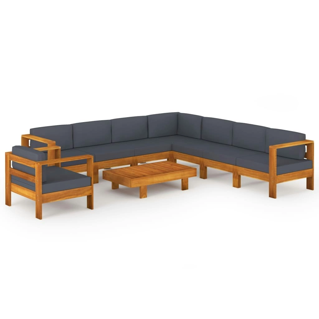 9 Piece Garden Lounge Set with Dark Grey Cushions Acacia Wood 3057960