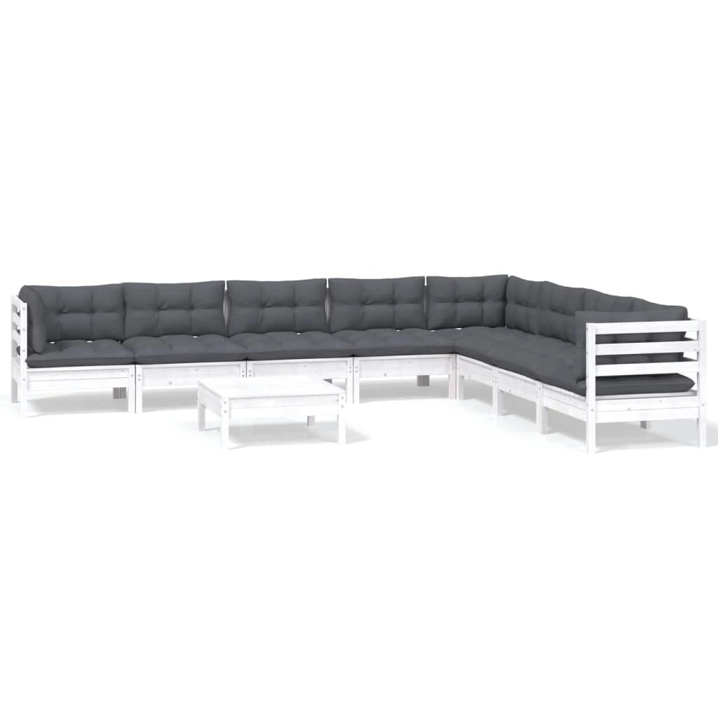 9 Piece Garden Lounge Set with Cushions White Solid Pinewood 3096810