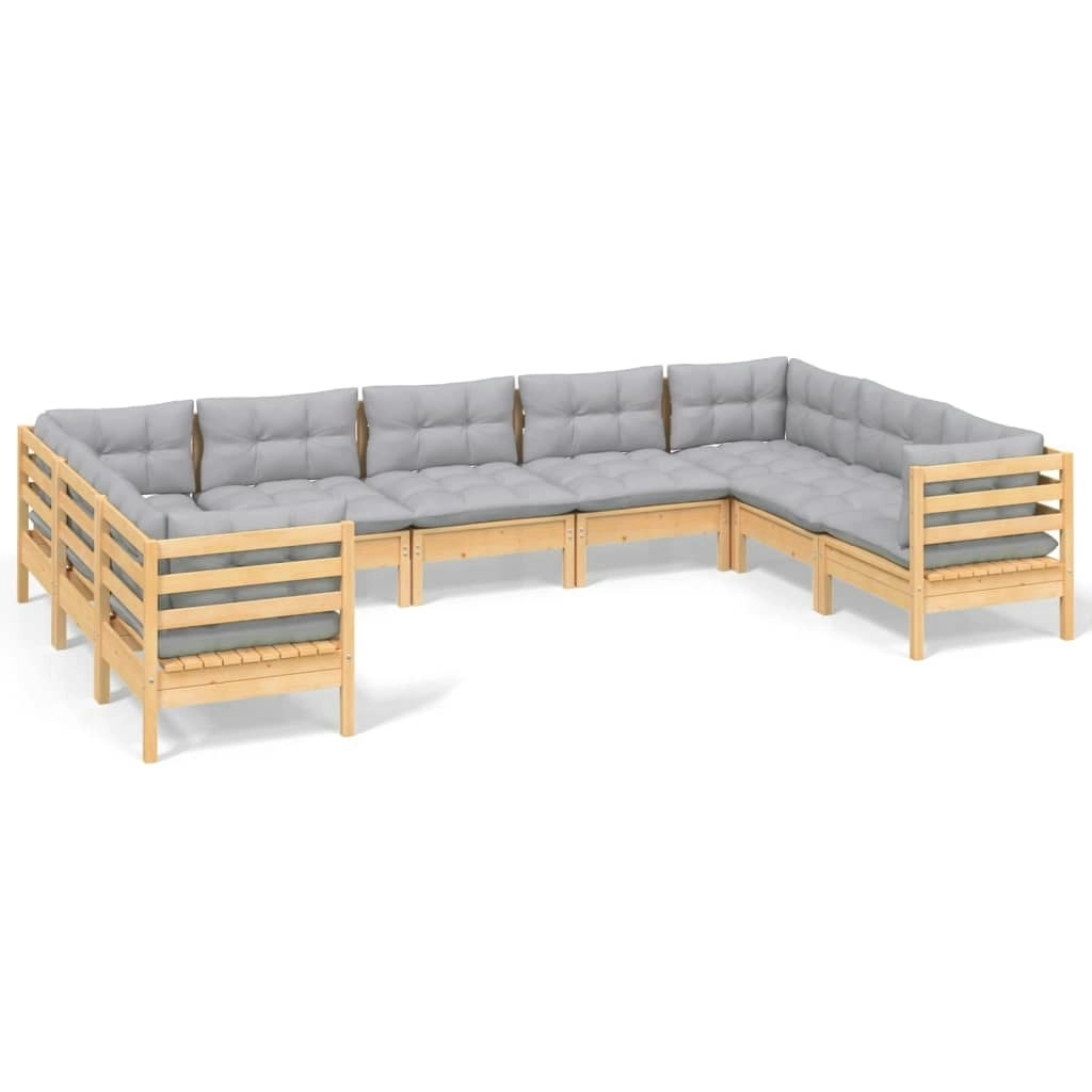 9 Piece Garden Lounge Set with Grey Cushions Pinewood 3097318