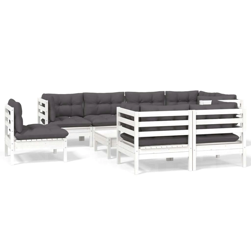 9 Piece Garden Lounge Set with Cushions White Solid Pinewood 3096521