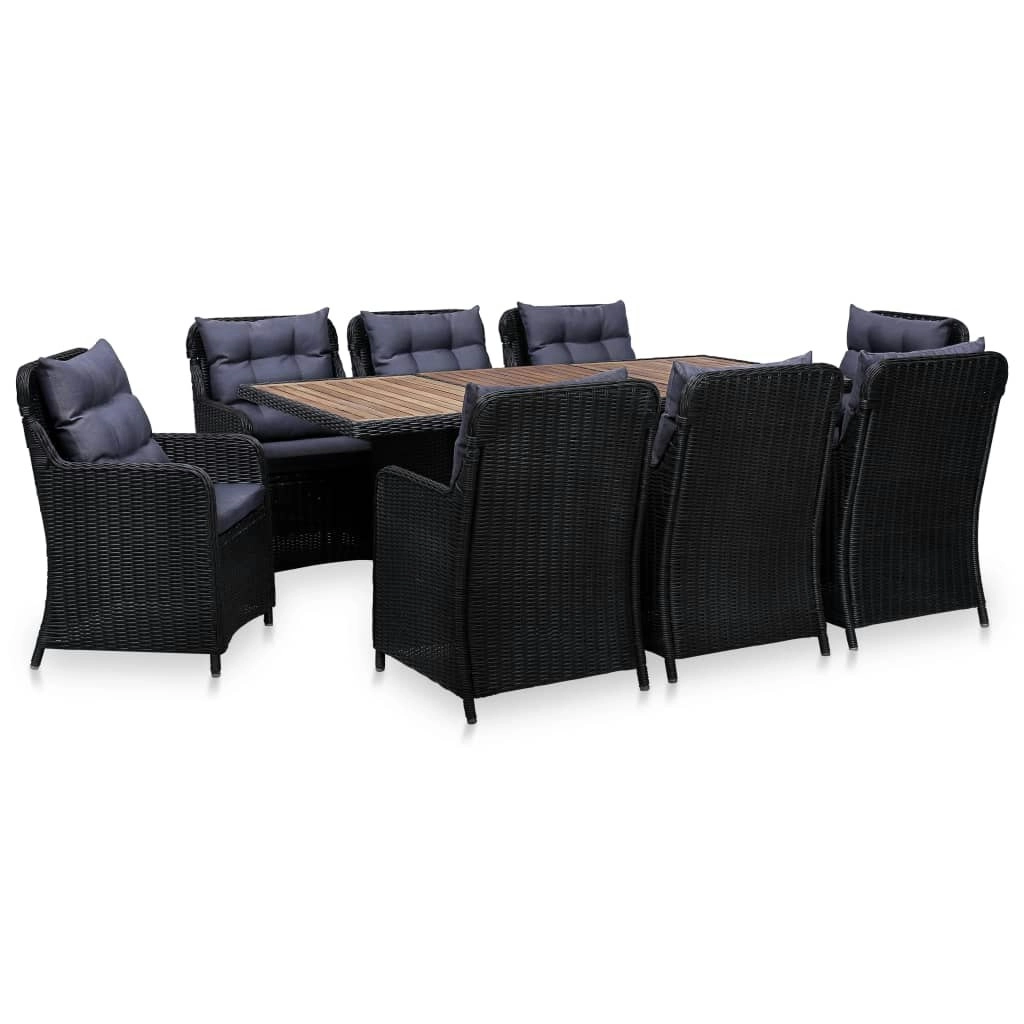 9 Piece Outdoor Dining Set Poly Rattan Black 3057805