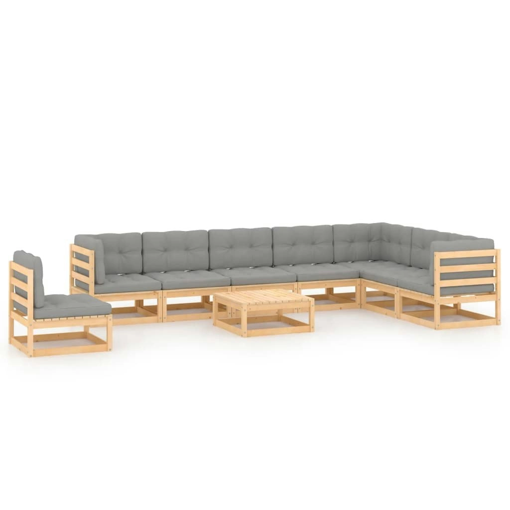 9 Piece Garden Lounge Set with Cushions Solid Pinewood 3076829