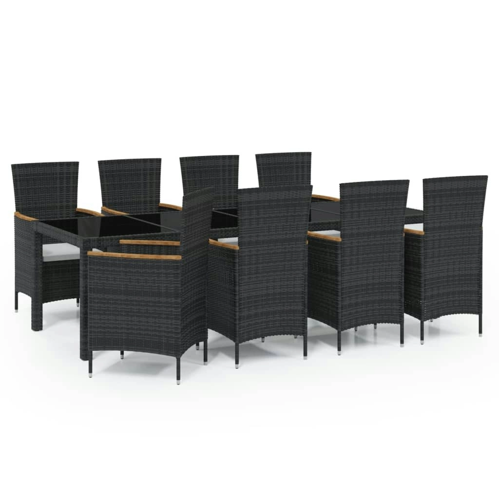 9 Piece Outdoor Dining Set with Cushions Poly Rattan Black 3094931