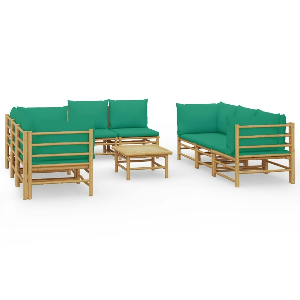 9 Piece Garden Lounge Set with Green Cushions  Bamboo 3155155