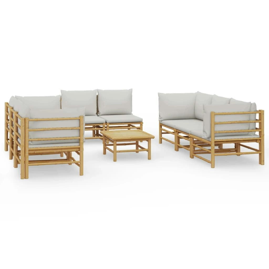 9 Piece Garden Lounge Set with Light Grey Cushions Bamboo 3155091