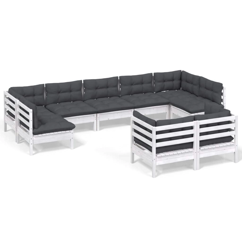 9 Piece Garden Lounge Set with Cushions White Solid Pinewood 3097248