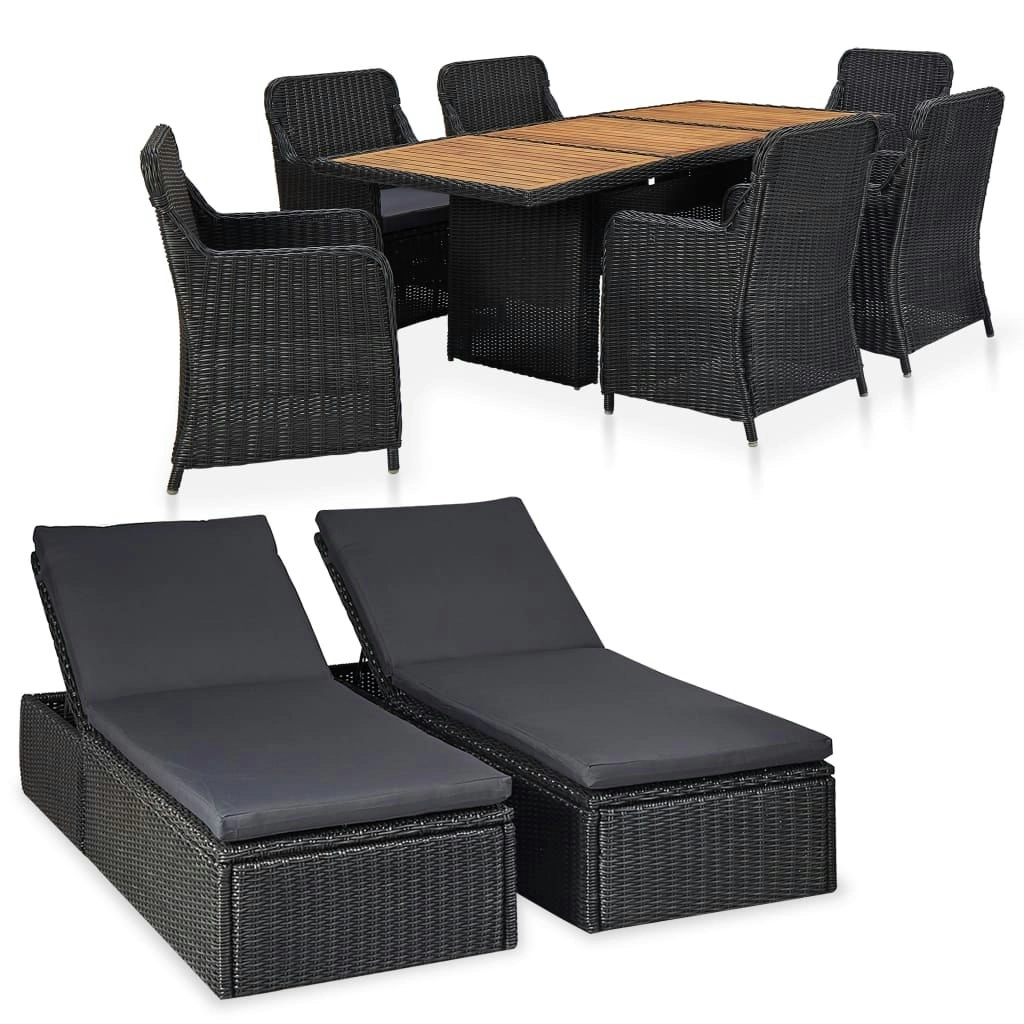 9 Piece Outdoor Dining Set Poly Rattan Black 3057806