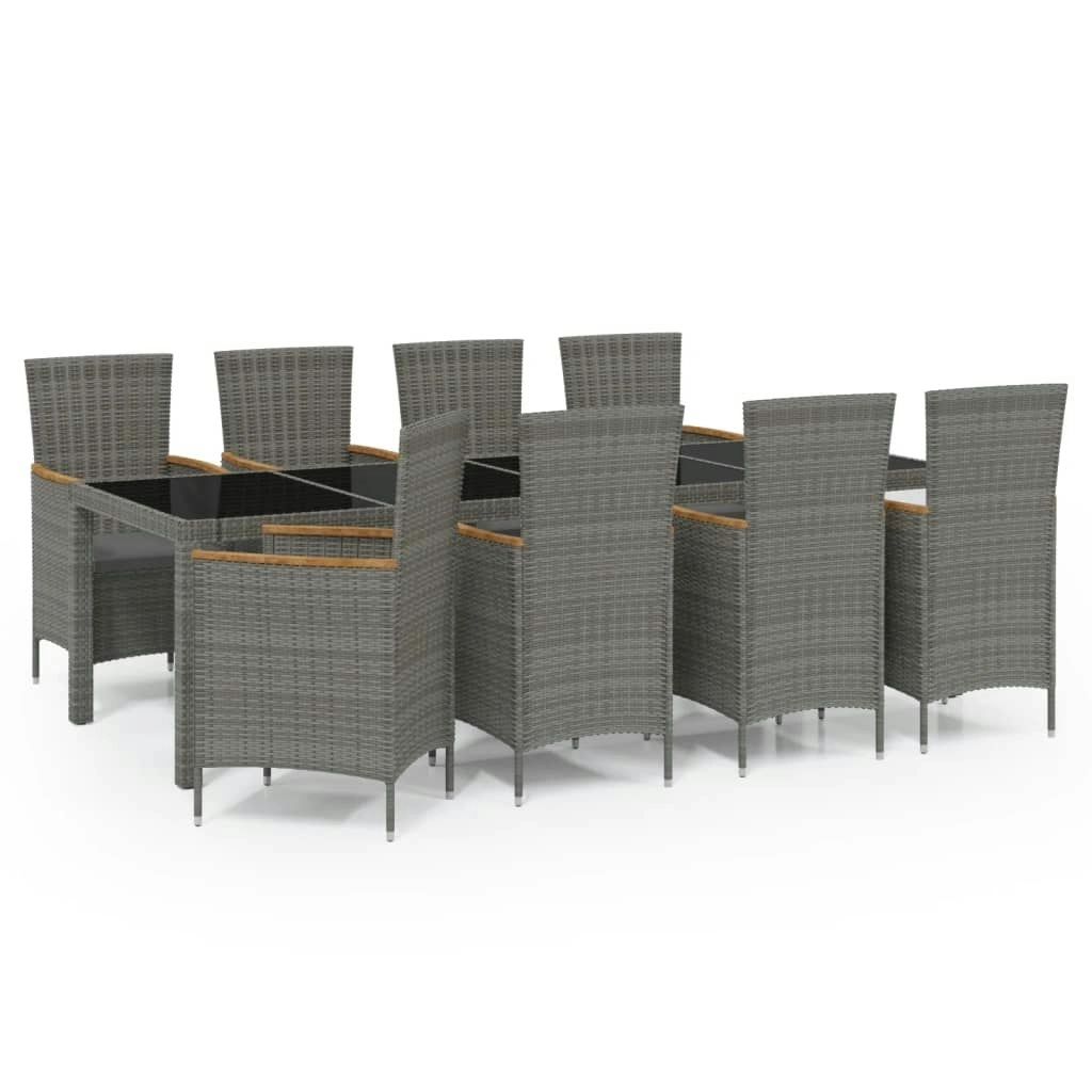 9 Piece Outdoor Dining Set with Cushions Poly Rattan Grey 3094939